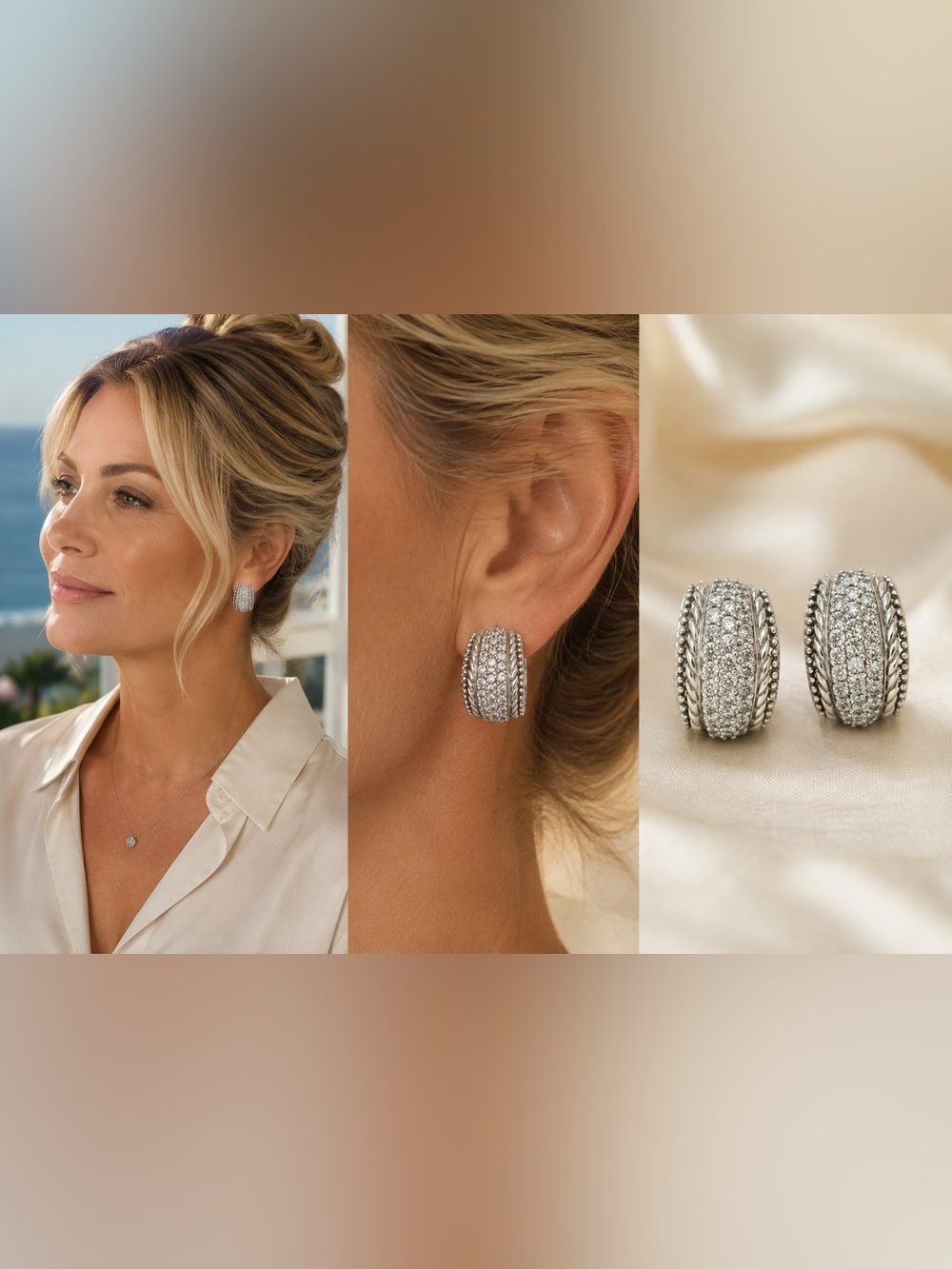 Judith Ripka Pavé Crystal Earrings with Sterling Silver detailing.